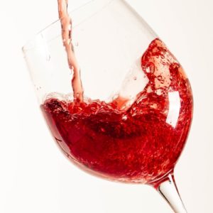 red wine in clear wine glass